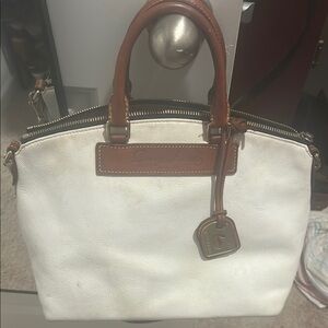 Dooney & Bourke White and Brown Satchel with Leather Trim
